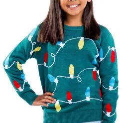 Tipsy Elves Boy's / Girl's Green Christmas Lights Ugly Christmas Sweater Kids & Baby