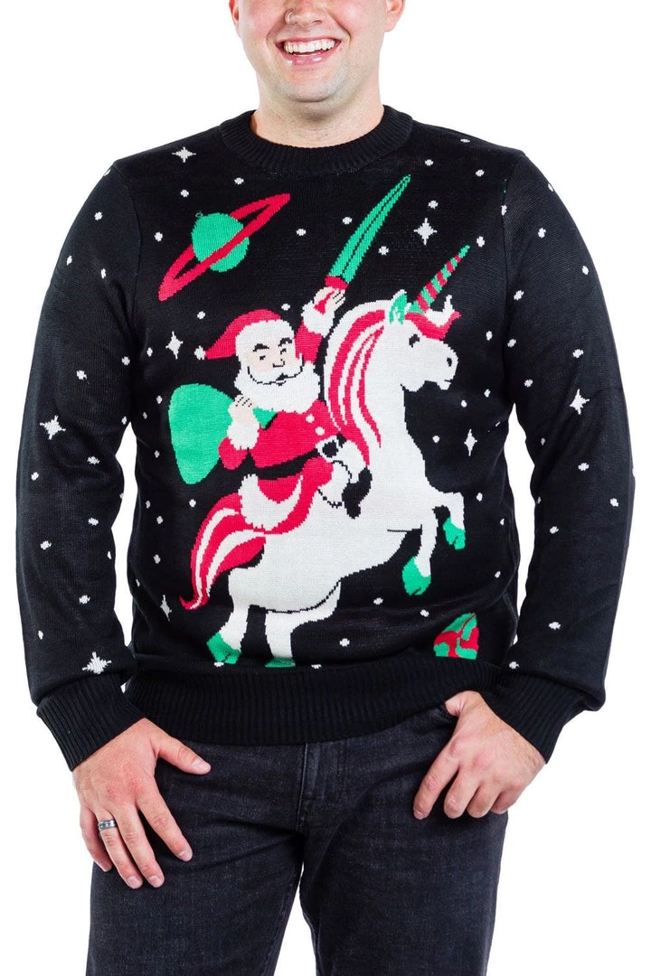 Tipsy Elves Men's Santa Unicorn Big And Tall Ugly Christmas Sweater