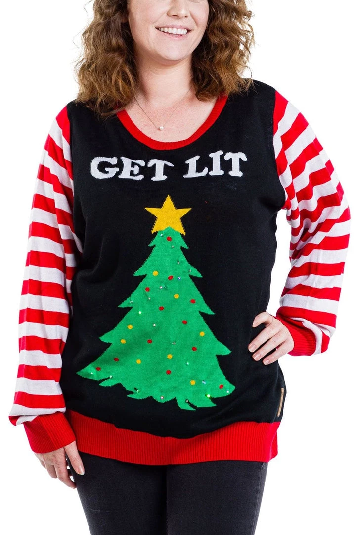 Tipsy Elves Women's Get Lit Light Up Ugly Christmas Sweater