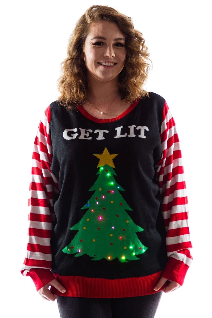 Tipsy Elves Women's Get Lit Light Up Ugly Christmas Sweater