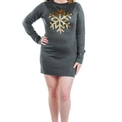 Tipsy Elves Women's Sequined Snowflake Plus Size Sweater Dress