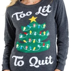 Tipsy Elves Women's Too Lit Light Up Ugly Christmas Sweater
