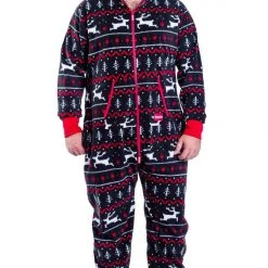 Tipsy Elves Men's Black And Red Fair Isle Big And Tall Jumpsuit
