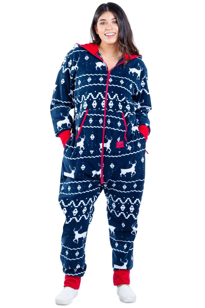 Tipsy Elves Women's Blue Reindeer Plus Size Jumpsuit