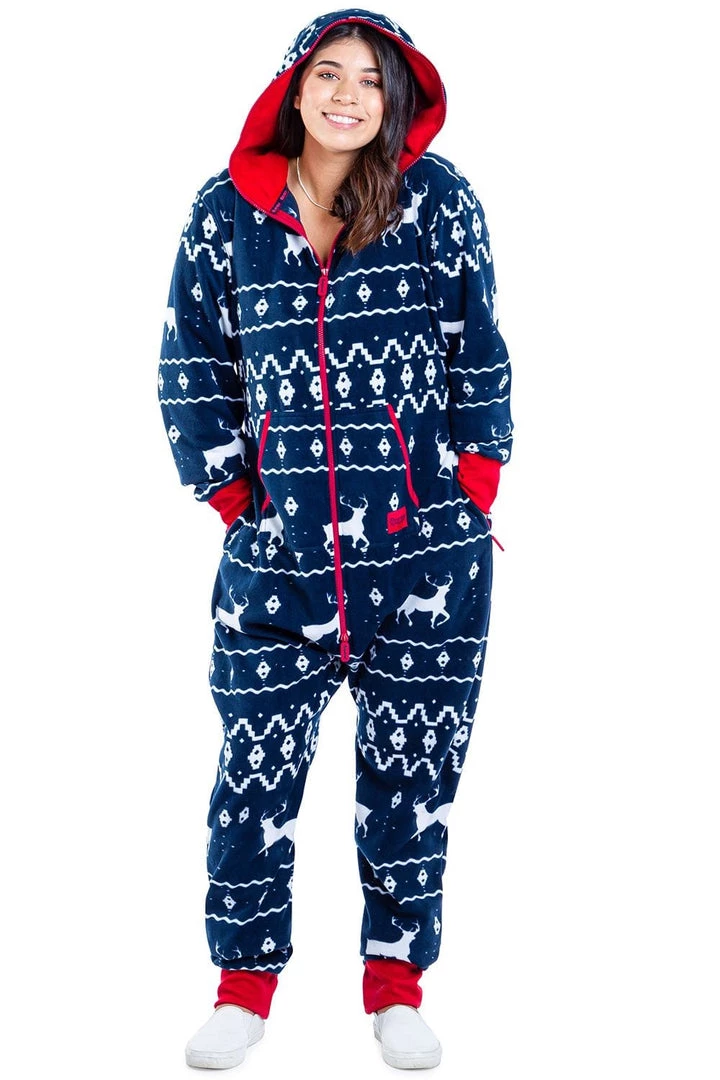 Tipsy Elves Women's Blue Reindeer Plus Size Jumpsuit