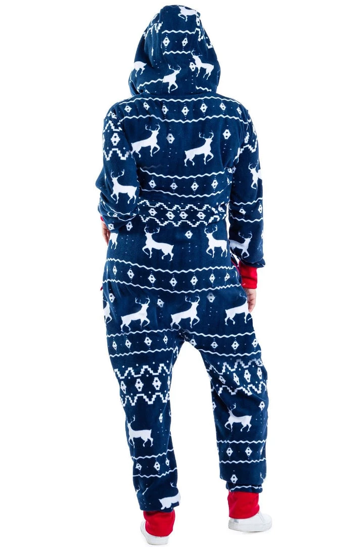 Tipsy Elves Women's Blue Reindeer Plus Size Jumpsuit