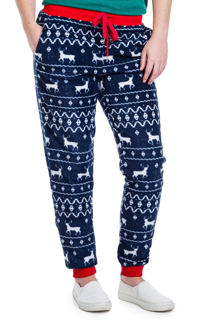 Tipsy Elves Women's Blue Reindeer Jogger Sweatpants