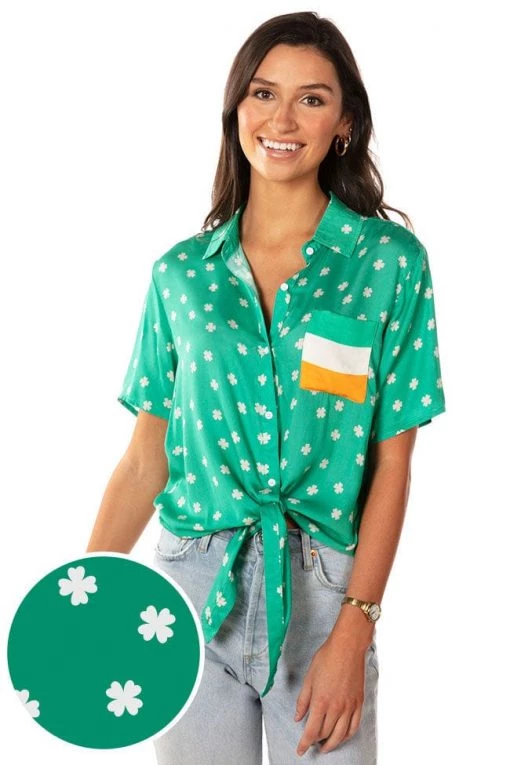 Tipsy Elves Women's Irish Classic Tie-Front Shirt