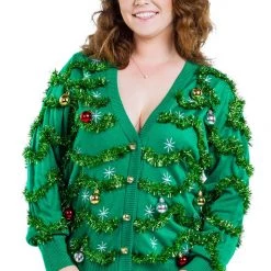 Tipsy Elves Women's Gaudy Garland Plus Size Ugly Christmas Cardigan