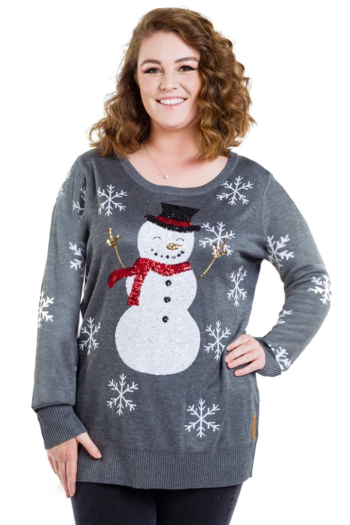 Tipsy Elves Women's Sequined Snow Day Plus Size Ugly Christmas Sweater