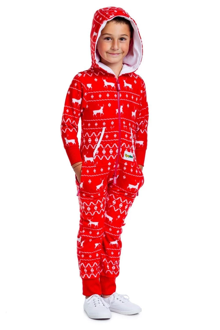 Tipsy Elves Boy's / Girl's Red Fair Isle Reindeer Jumpsuit Holidays & Occasions
