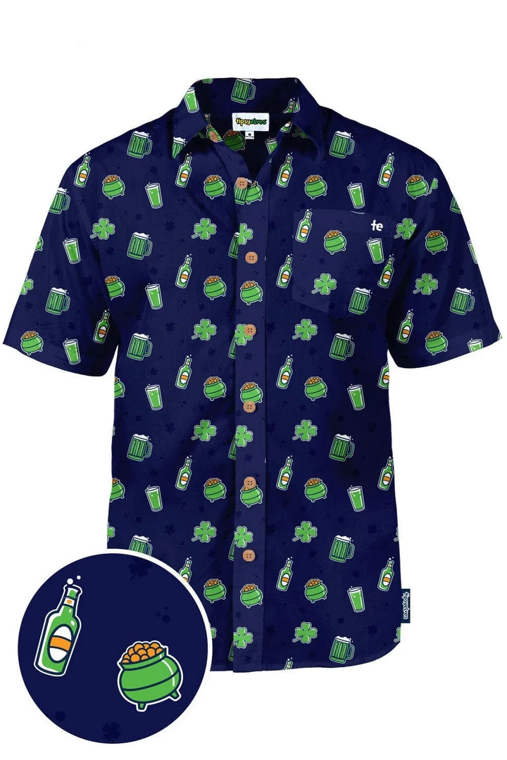 Tipsy Elves Men's Green Beer Button Down Shirt