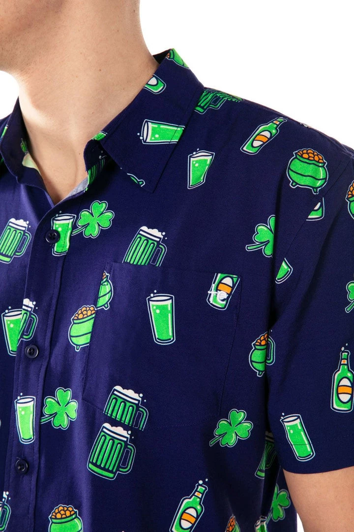 Tipsy Elves Men's Green Beer Button Down Shirt