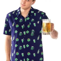 Tipsy Elves Men's Green Beer Button Down Shirt