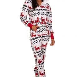 Tipsy Elves Women's Red And White Reindeer Jumpsuit