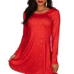 Tipsy Elves Women's Red Twinkle Lights Dress