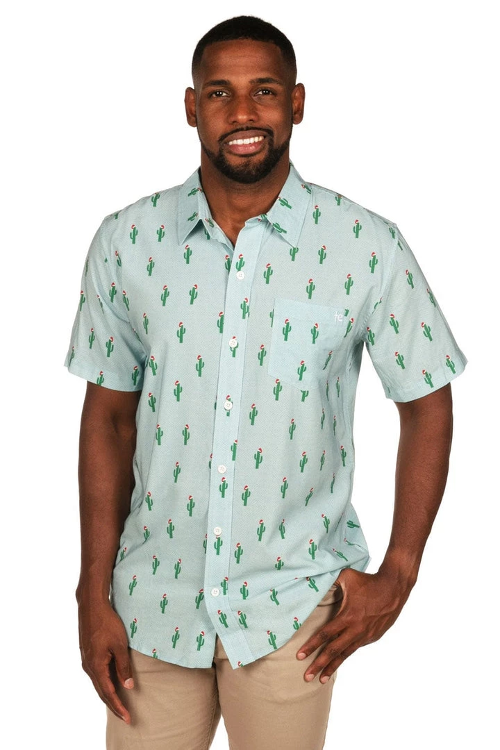 Tipsy Elves Men's Christmas Cactus Button Down Shirt
