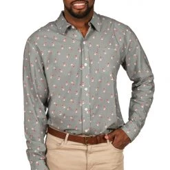 Tipsy Elves Men's Grey Snowman Long-Sleeve Button Down Shirt