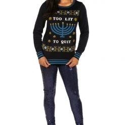 Tipsy Elves Women's Too Lit To Quit Light Up Ugly Hanukkah Sweater