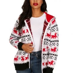 Tipsy Elves Women's Red And White Reindeer Hoodie