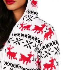 Tipsy Elves Women's Red And White Reindeer Hoodie