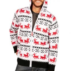 Tipsy Elves Men's Red And White Reindeer Hoodie