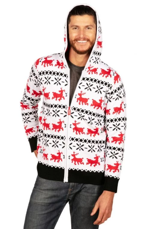 Tipsy Elves Men's Red And White Reindeer Hoodie