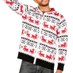 Tipsy Elves Men's Red And White Reindeer Hoodie
