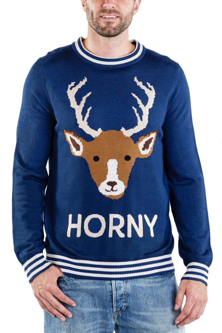 Tipsy Elves Men's Horny As Buck Ugly Christmas Sweater