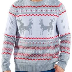 Tipsy Elves Men's Grey Humping Reindeer Ugly Christmas Sweater