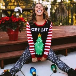 Tipsy Elves Women's Get Lit Light Up Ugly Christmas Sweater