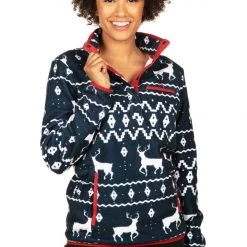 Tipsy Elves Women's Blue Reindeer Fleece