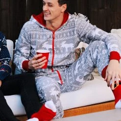 Tipsy Elves Men's Grey Moose Jumpsuit