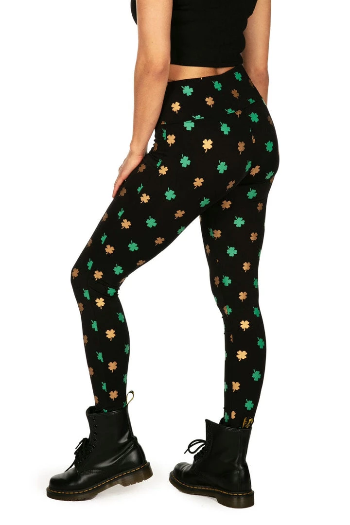 Tipsy Elves Gold Foil Clover High Waisted Leggings