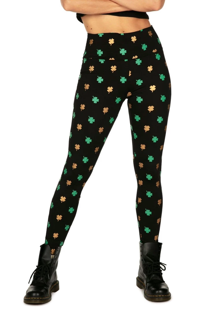 Tipsy Elves Gold Foil Clover High Waisted Leggings