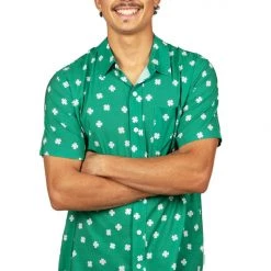 Tipsy Elves Men's Green Crushin' Clovers Button Down Shirt