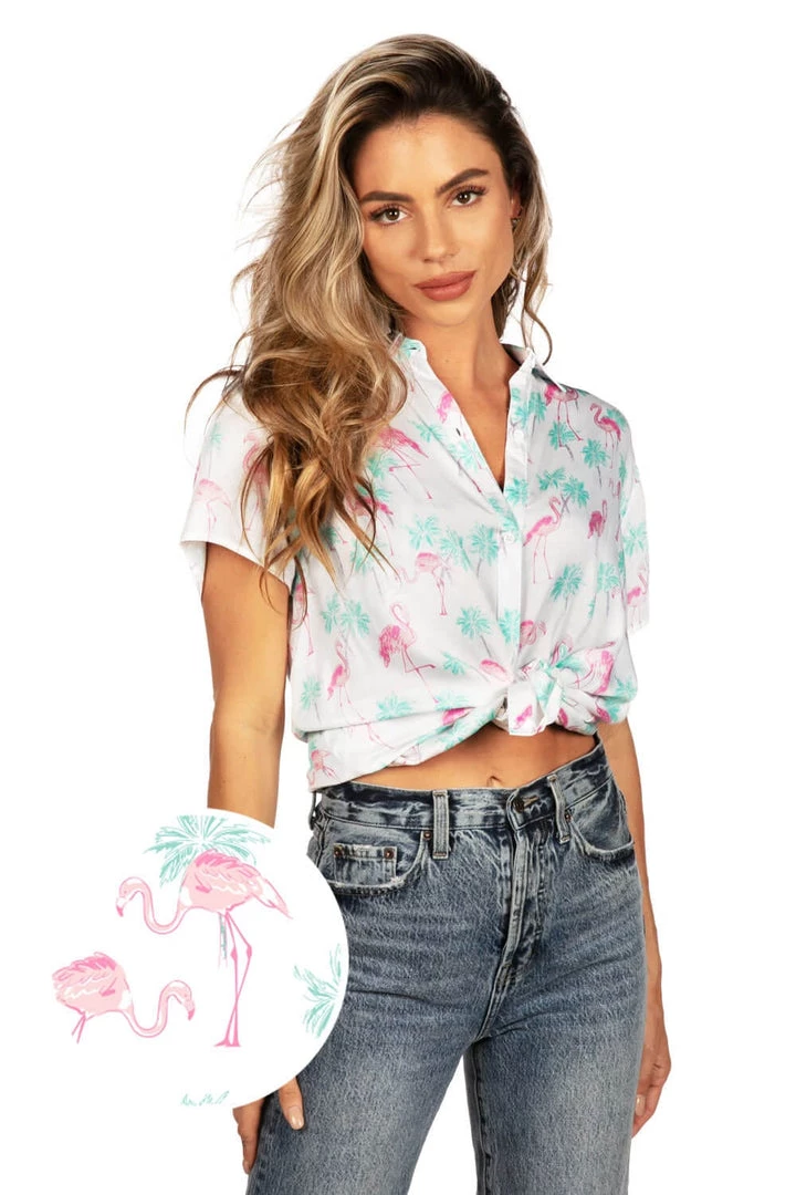 Tipsy Elves Women's Single & Ready To Flamingle Hawaiian Shirt