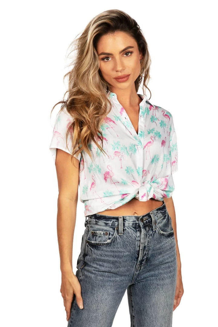 Tipsy Elves Women's Single & Ready To Flamingle Hawaiian Shirt