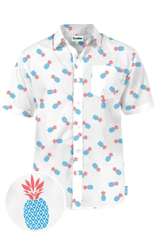 Tipsy Elves Men's Pineapple Patriotism Button Down Shirt Patriotic
