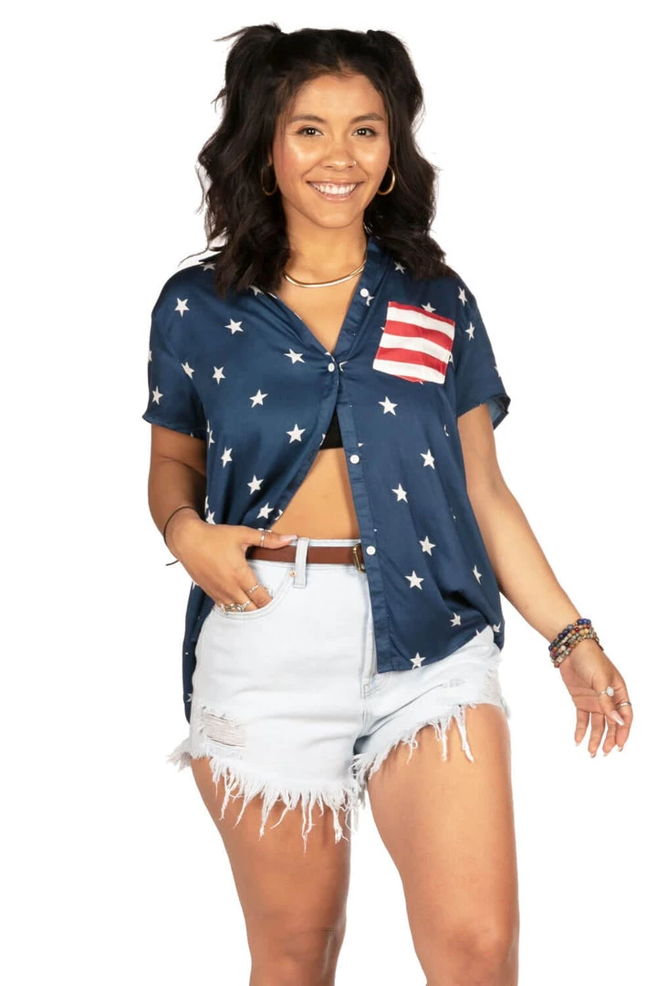 Tipsy Elves Women's Classic Flag Button Down Shirt