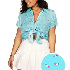 Tipsy Elves Women's Patriotic Pops Button Down Shirt