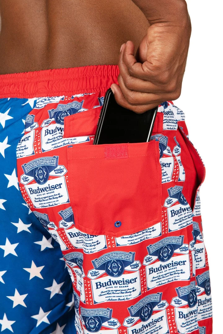 Tipsy Elves Patriotic Crack A Cold Wave Budweiser Swim Trunks