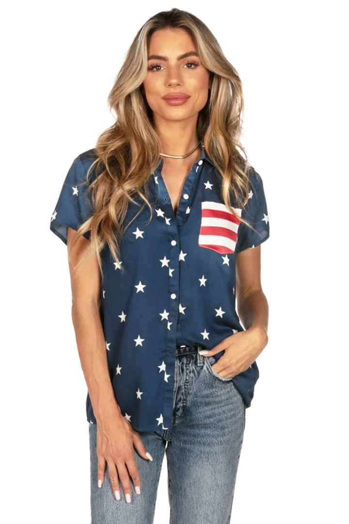 Tipsy Elves Women's Classic Flag Button Down Shirt
