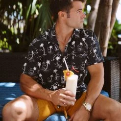 Tipsy Elves Men's Monochrome Moonlight Hawaiian Shirt