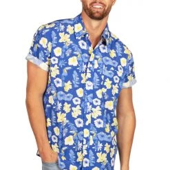 Tipsy Elves Men's Blue Botanics Hawaiian Shirt