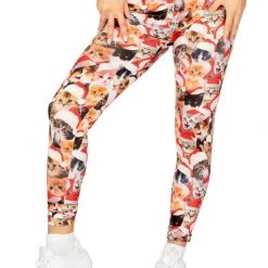 Tipsy Elves Christmas Cat High Waisted Leggings Women