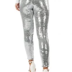 Tipsy Elves Women Silver Sequin High Waisted Leggings