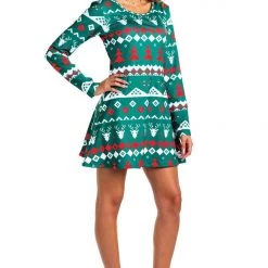 Tipsy Elves Women's Green Fair Isle Dress