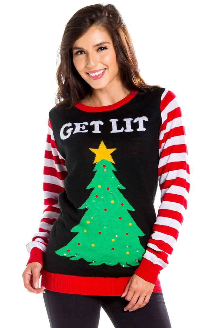 Tipsy Elves Women's Get Lit Light Up Ugly Christmas Sweater