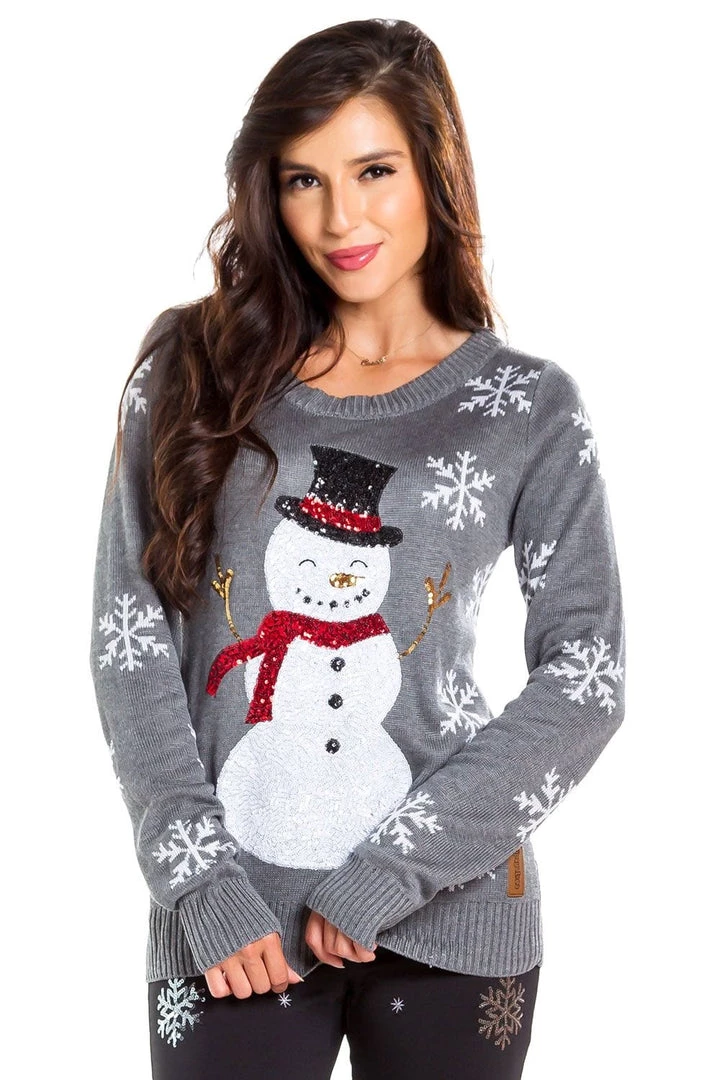 Tipsy Elves Women's Sequined Snow Day Ugly Christmas Sweater
